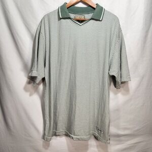 Dockers Authentics Polo Short Sleeve Shirt Size XL Green / White Stripes‎